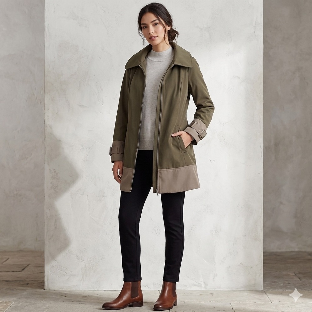 Jones New York Color Block Hooded Rain Topper Coat